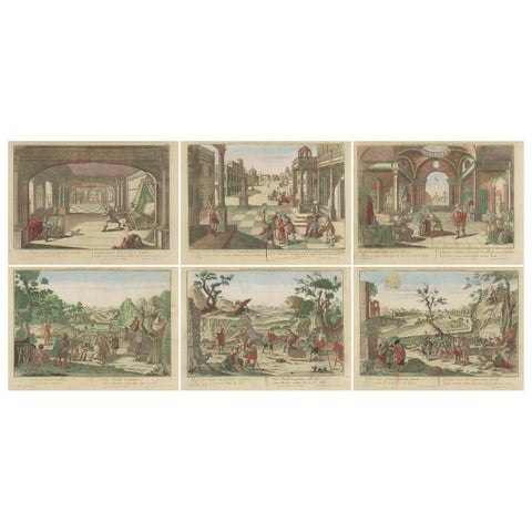 Set of 6 Vue d’Optique Prints, Story of Joseph in Egypt, Hand-Colored, c.1770