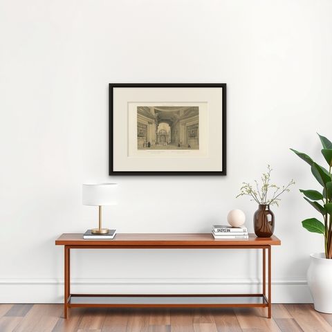 Rome Church Interior, Santa Maria degli Angeli, Benoist 1869, shown framed on a wall, true to size