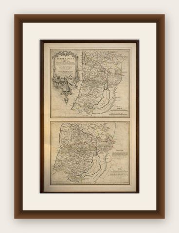 Antique Holy Land Map, Terrae Sanctae Tabula, Guillaume De L’Isle, 1782, shown framed