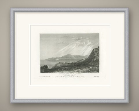 View from Mount Carmel toward Acre, Antique Holy Land Engraving, circa 1850, shown framed