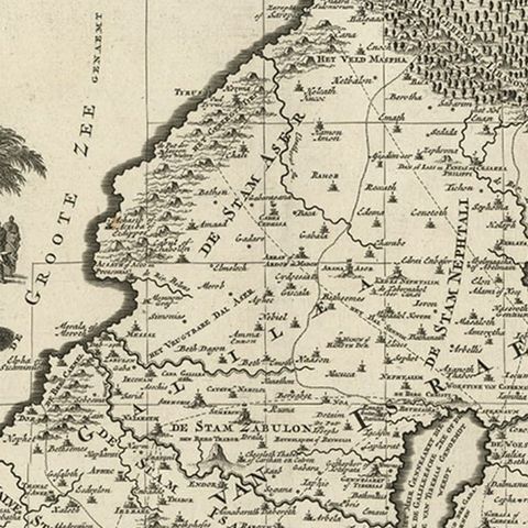 Highly Detailed Antique Map of the Holy Land Showing 12 Tribes of Israel, c.1720, close-up 2