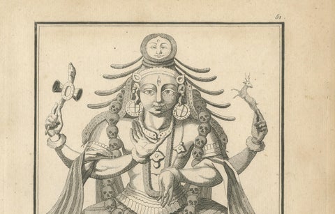 1806 Engraving: Parachiven's Fierce Divinity in Hindu Mythology, close-up 1