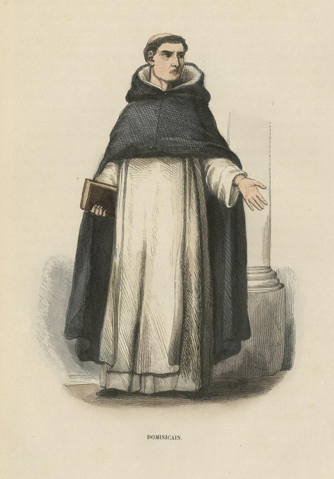 Antique Print of a Dominican Monk, 1845, close-up 1