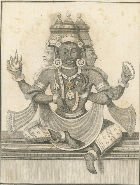 Rare 1806 Trimurti Trinity Antique Print, Hindu Deity Engraving Collectible, close-up 1