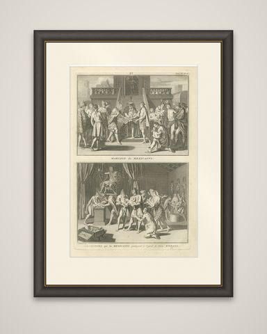 Marriage and Infant Rituals among the Mexicans, Engraving from 1734, shown framed