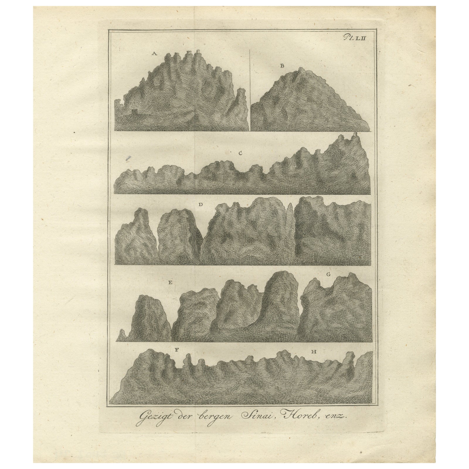 Mountain Views of Sinai and Horeb, Old Engraving of Biblical Landscapes, c.1776