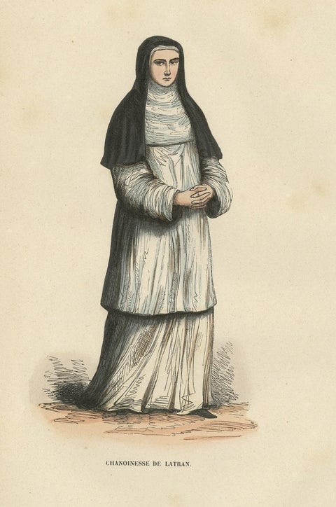 Antique Print of a Canoness of Saint John Lateran, 1845, close-up 1