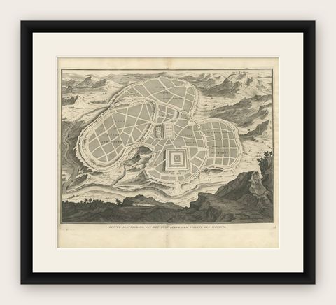 Antique Map of the Ancient City of Jerusalem by A. Calmet, 1725, shown framed