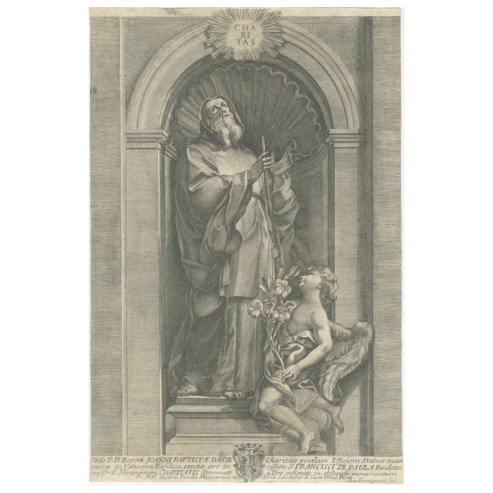 Saint Francis of Paola, engraving by Antonio Gramignani, Rome, 17th century