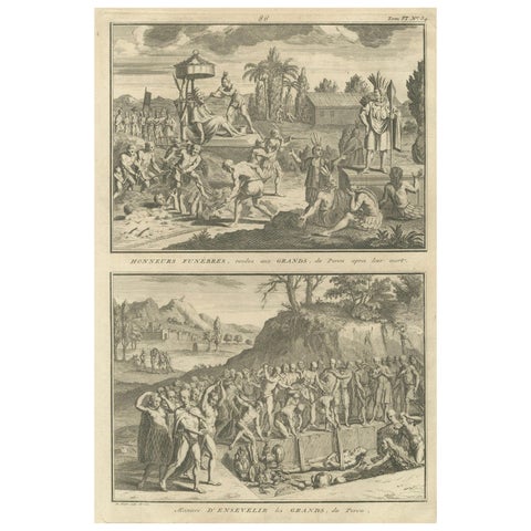 Funeral Rites and Burial of Inca Nobles, 1734 Engraving of Old Peruvian Customa
