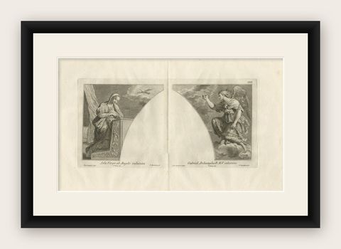Scarce Engraved Plate Showing the Holy Virgin and the Archangel Gabriel, 1762, shown framed