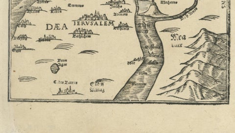 Rare 16th Century Holy Land Woodcut Map by Heinrich Bünting, circa 1581, close-up 4