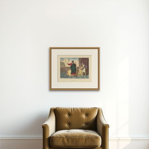 Antique Religious Print 'No. 19' Hezekiah, circa 1840, shown framed on a wall, true to size