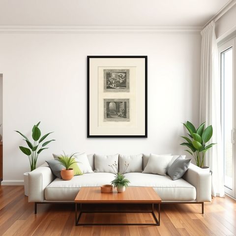 Antique Religion Print Depicts the Lord Appearing to Isaac, C.1850, shown framed in a room, true to size