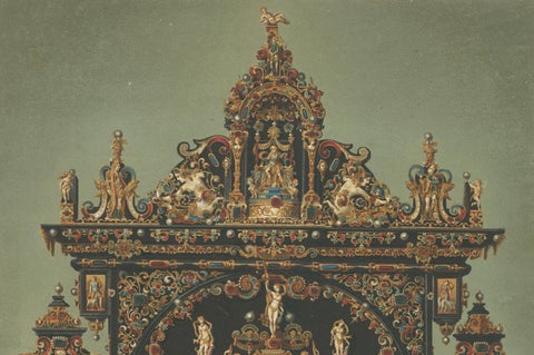 Pair Bavarian Royal Chapel Altar Shrines Chromolithographs, Munich, 1874, close-up 3