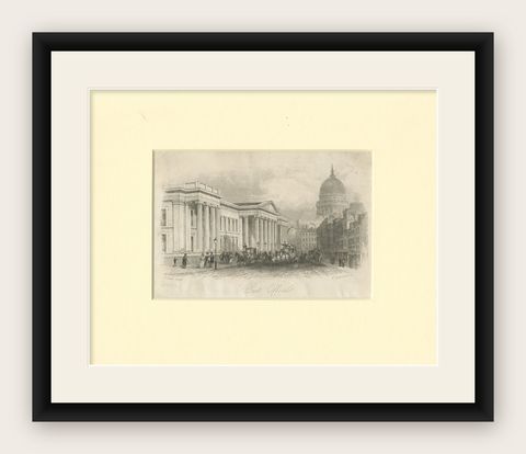 Post Office and St. Paul's Cathedral, London, Engraving by J. Shury, ca. 1850, shown framed