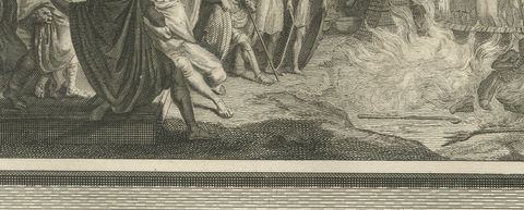 Daniel Interprets the Dream and the Fiery Furnace, Pieter Mortier, circa 1700, close-up 1