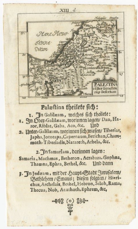 17th Century Holy Land Map “Palestina” with German Biblical Text, c.1650, view 2