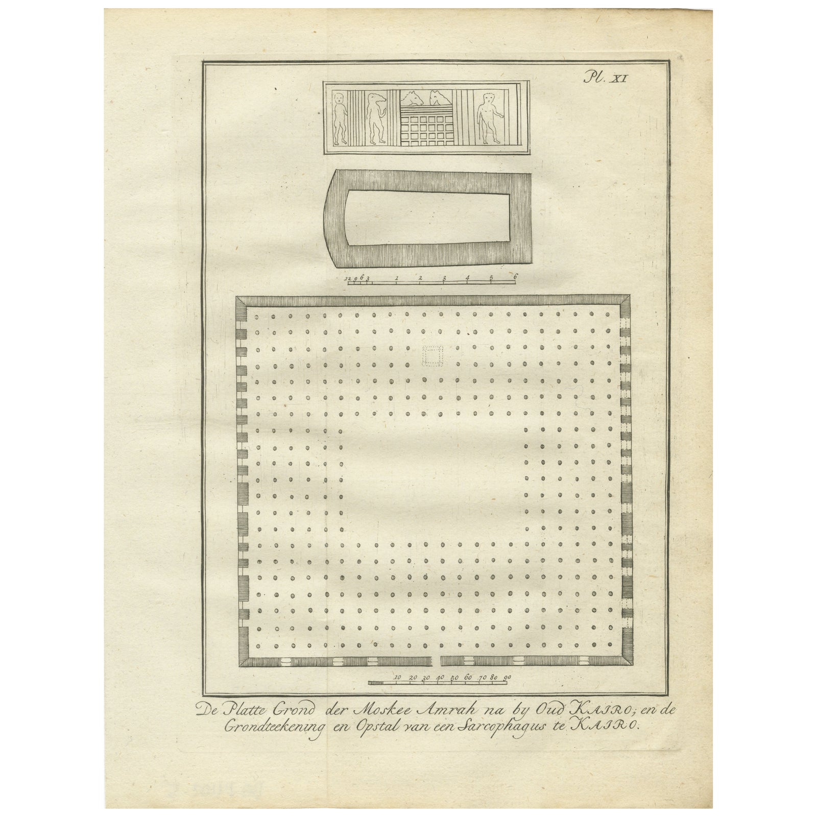 Mosque of Amr, Old Cairo & Sarcophagus Design, Architectural Print, Egypt 1776