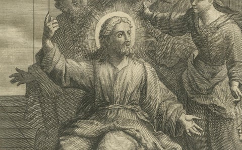 Christ with Mary and Martha Engraving, Luke X Martha Reproved 1735, close-up 4