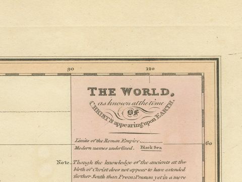 The World at the Time of Christ, Antique Hand-Colored Map, 1823, close-up 1