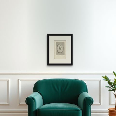 Antique 'Proof' Print of of Brahma, the Hindu Creator God, ca.1723, shown framed on a wall, true to size