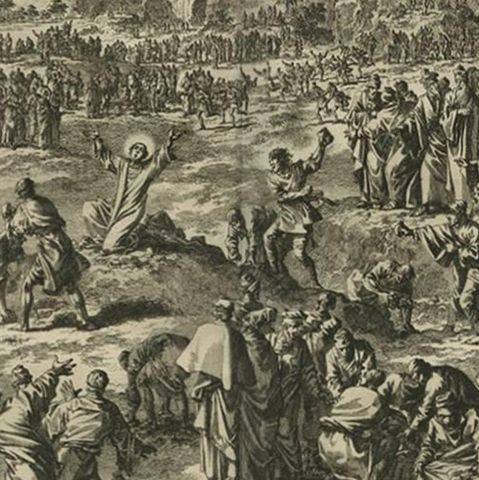 Antique Bible Print the Stoning of Saint Stephen by J. Luyken, 1743, close-up 2