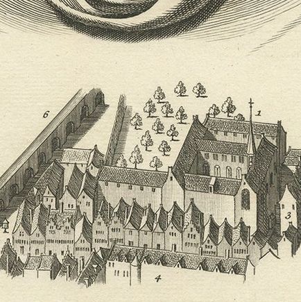 Antique Print of the Clarisse Monastery in Amsterdam, c.1760, close-up 1
