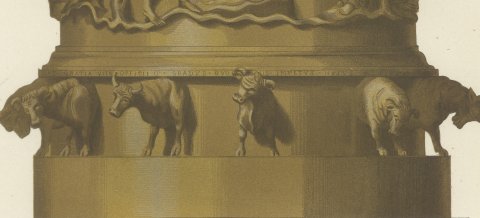Baptismal Font at Liège, Antique Chromolithograph, Lacroix, 1851, close-up 3