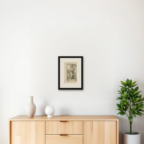 Antique Print of Paul of Samosata by De Hooghe, circa 1701, shown framed on a wall, true to size