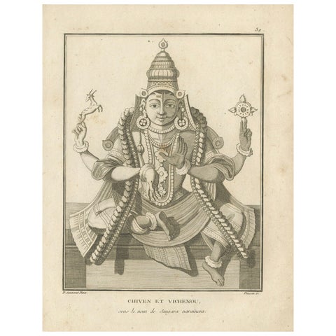 1806 Engraving: Ganesha as Pollear, Wisdom Deity in Hindu Mythology
