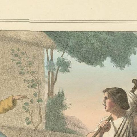 Antique Religious Print 'No. 17' The Departure of Young Tobias, circa 1840, close-up 1