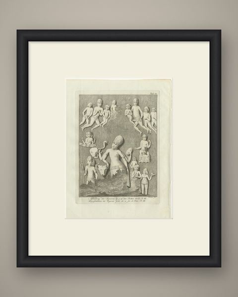 Elephanta Cave Sculpture at Station 4, Antique Niebuhr Print, 1780, shown framed