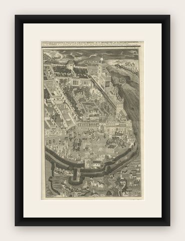Grand Mogol’s Palace & Mosque, Chatelain Engraving of Delhi, 1719, shown framed
