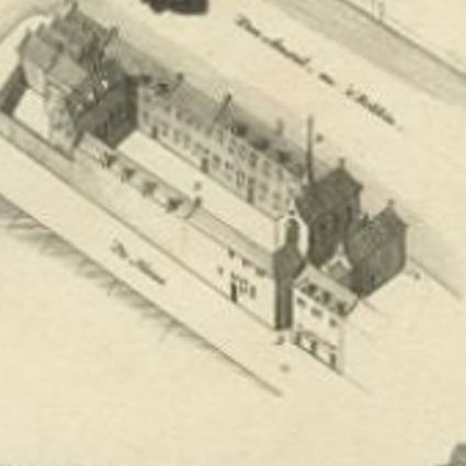 Antique Print of the Maria Monastery by Wagenaar, c.1760, close-up 1