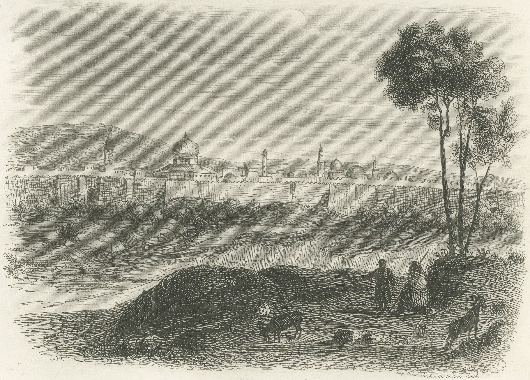 Sea of Galilee at Tiberias and Walls of Jerusalem, Antique Print, 1859, view 4