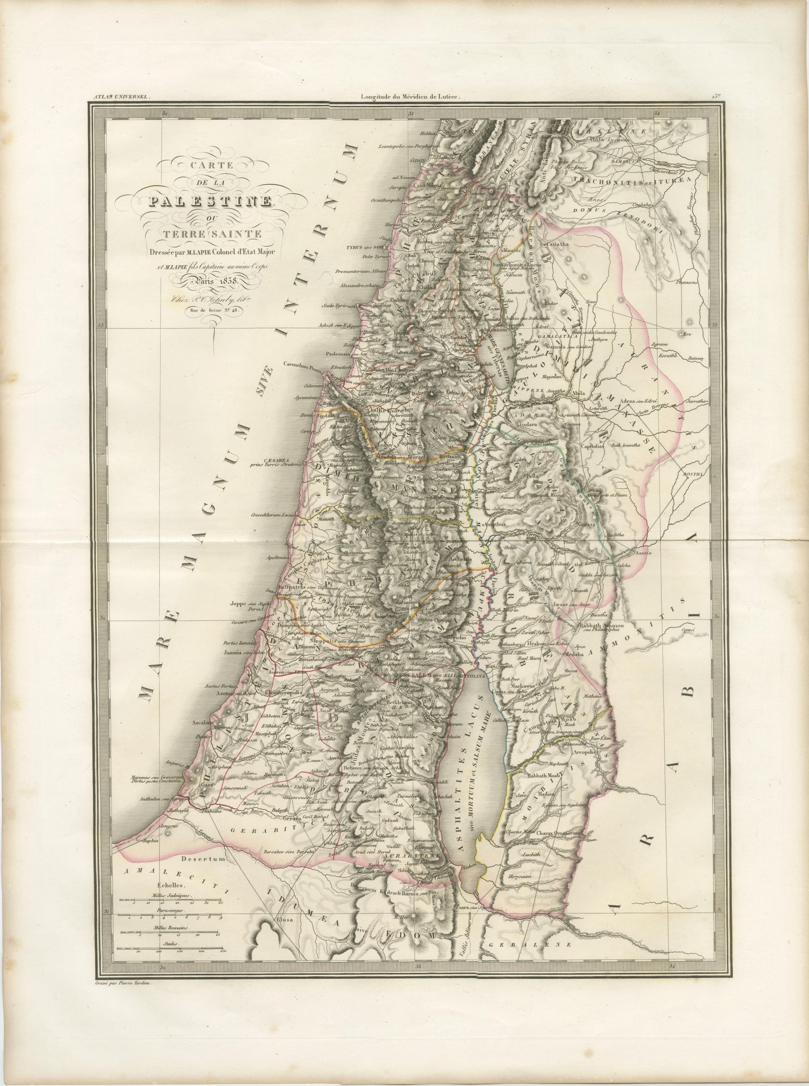 Antique Map of Palestine and the Holy Land, Lapie, Paris, 1838