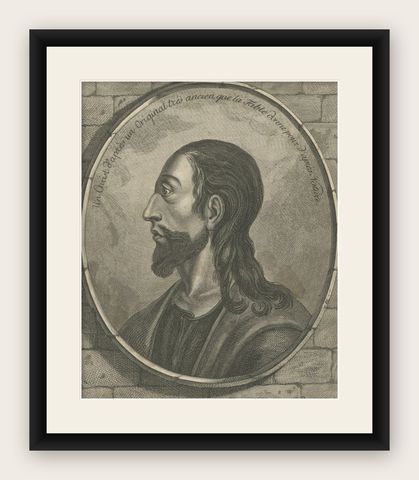 Copper Engraved Portrait of Jesus Christ by Robert Brichet, around 1800, shown framed
