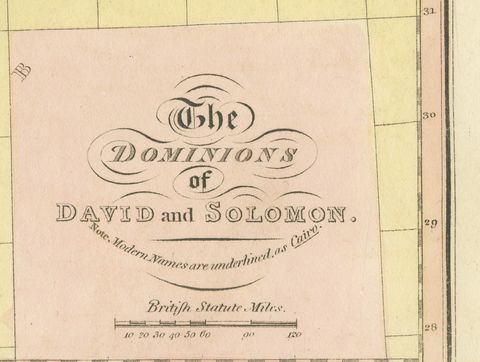 The Dominions of David and Solomon, Antique Hand-Colored Map, 1823, close-up 1