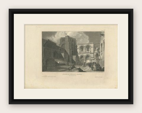 Antique Print of the Church of the Holy Sepulchre, 1836, shown framed