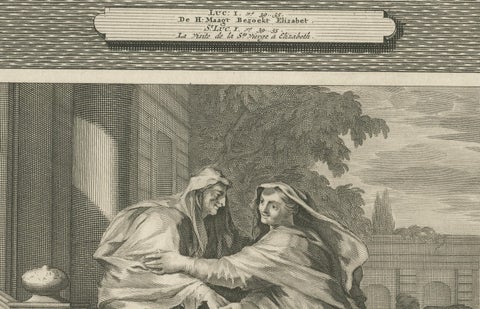 Antique Christian Art Print, Annunciation of Mary & Visitation, Mortier 1700, close-up 2