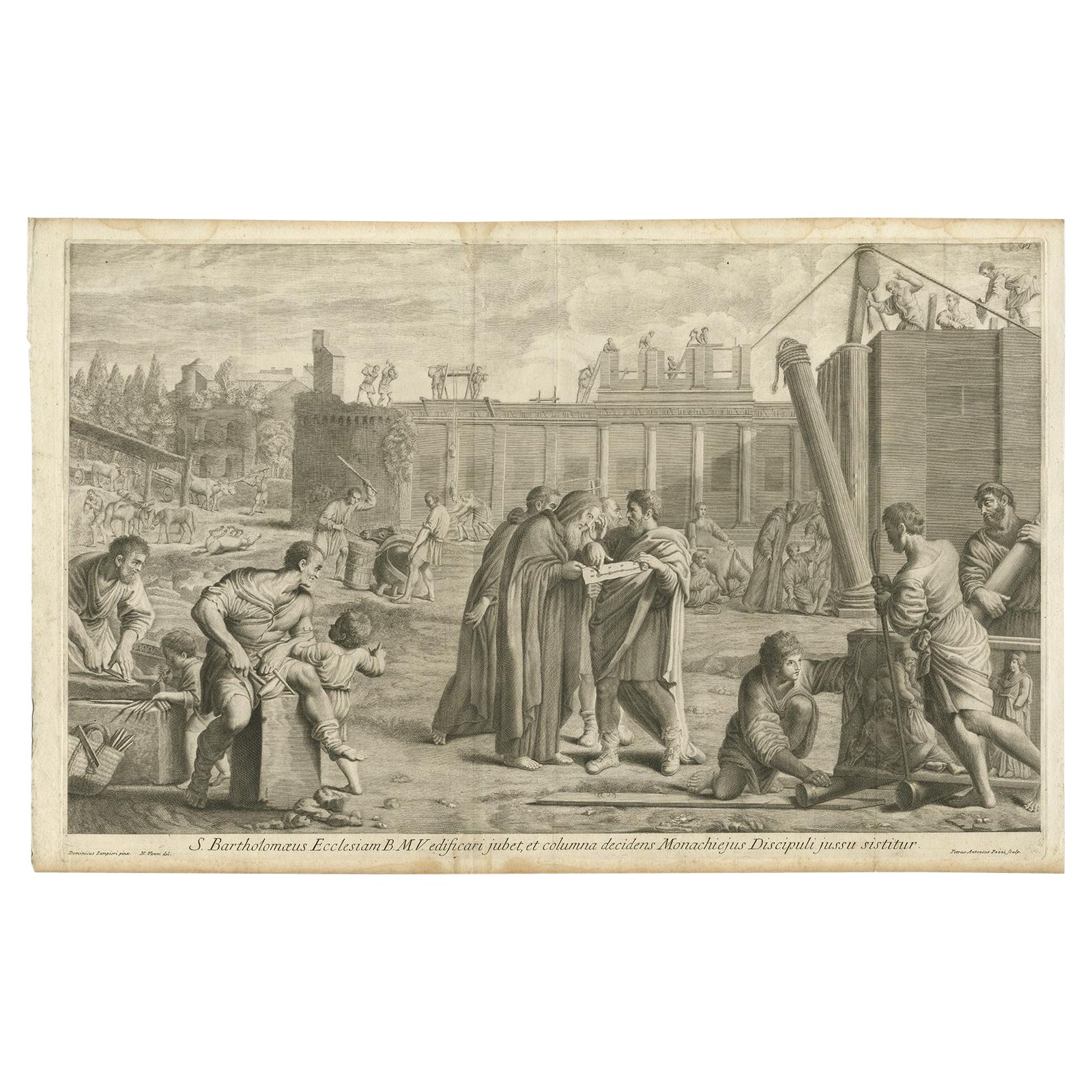Rare Copper Engraved Plate of Bartholomew the Apostle Building a Temple, 1762