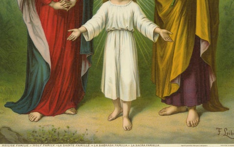 Holy Family with God the Father, Antique German Chromolithograph, 1900, close-up 2