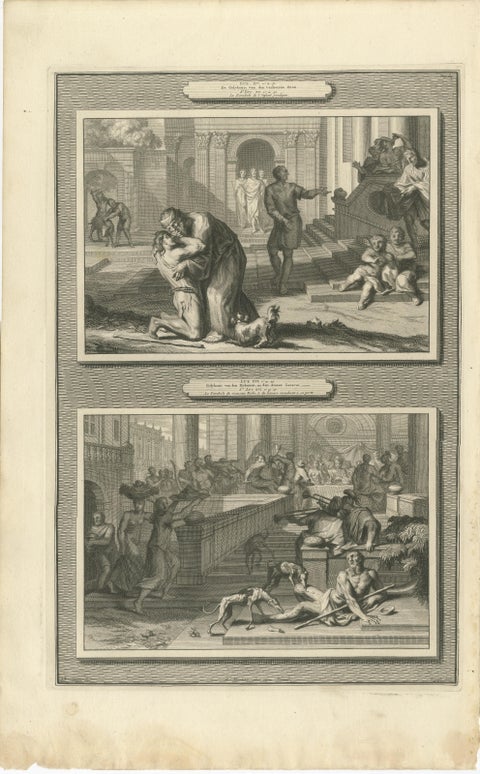 Dutch Baroque Biblical Engravings, 3 Double-Scene Plates by Pieter Mortier, 1700, view 2
