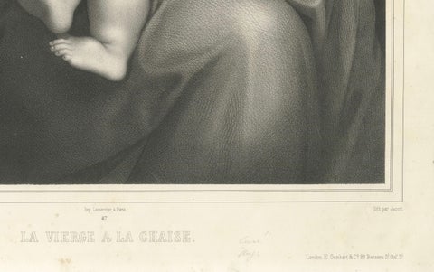 Madonna and Child Print after Raphael, La Vierge à la Chaise, circa 1850, close-up 2