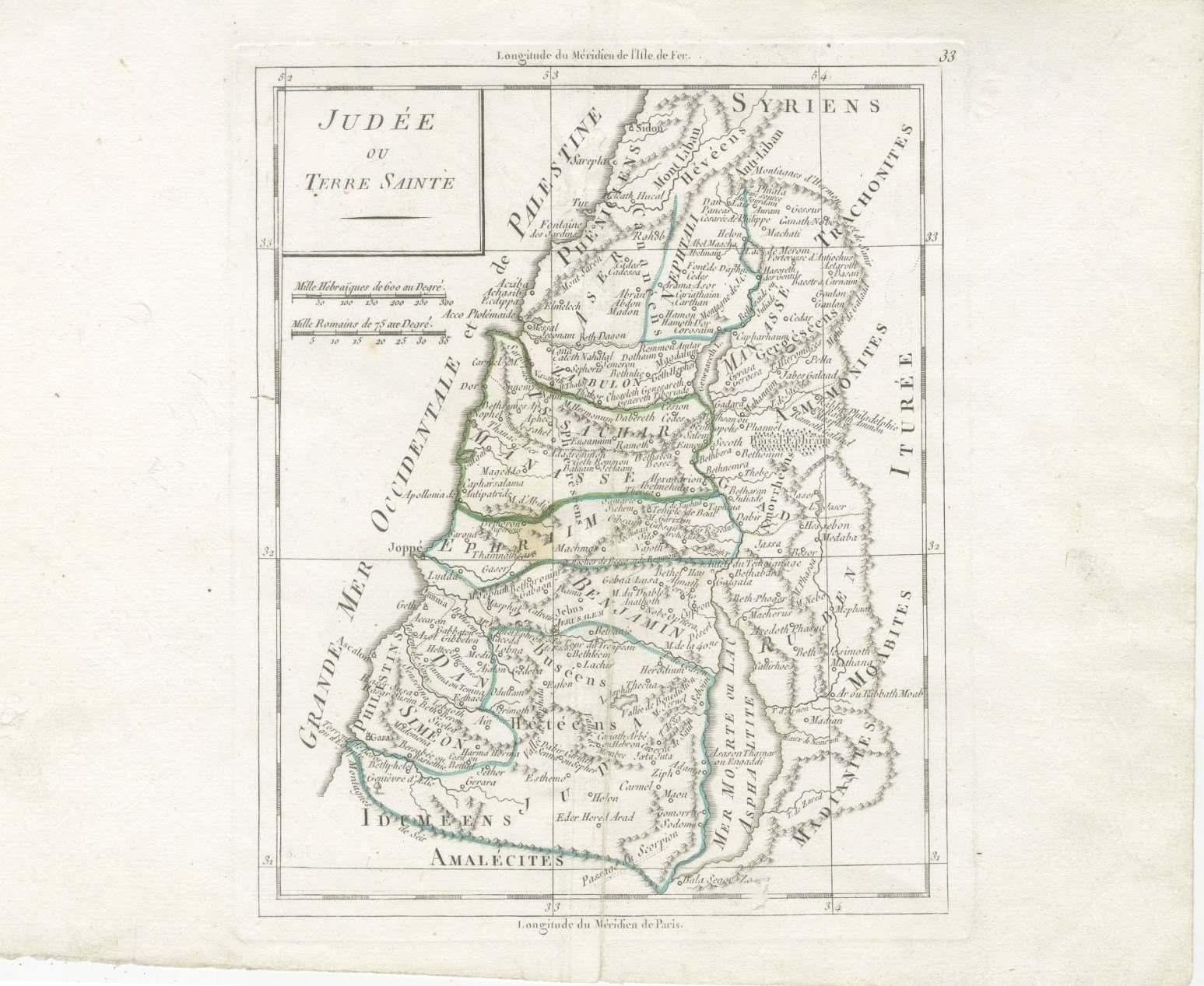 Antique Map of Judaea or the Holy Land with the Twelve Tribes, circa 1800