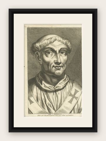 Old Original Antique Engraved Portrait of Pope Bonifacius / Boniface, 1678, shown framed