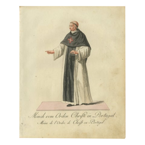 Monk of the Order of Christ in Portugal, Historic 18th-Century Engraving