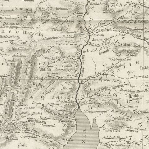 Antique Map of Palestine with the Twelve Tribes by Dower, circa 1835, close-up 3