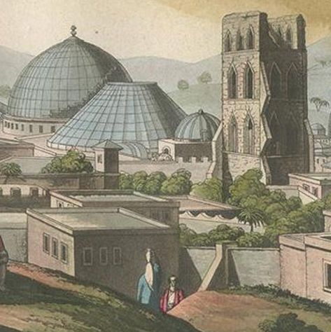 Antique Print of Jerusalem and Church of the Holy Sepulchre by Ferrario '1831', close-up 1